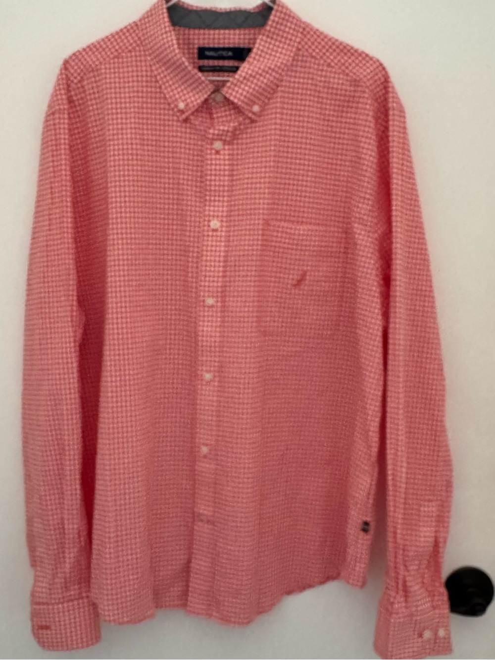 Nautica Men’s Coral Pink Check Button-Down Shirt yacht business casual preppy
